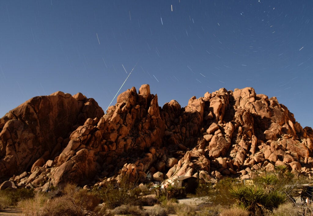 A clear night at the Indian Cove Campground near Joshua Tree National Park.
