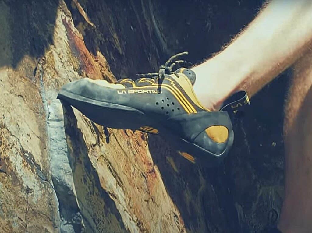 La Sportiva Katana Lace (view of the heel cup) testing on thinner cracks