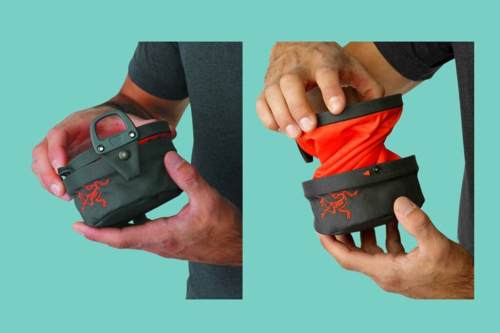 For big hands and those who like to chalk up to the wrist, This Trad daddy chalk  bag will hold all the chalk you'll ever need on a massive route.