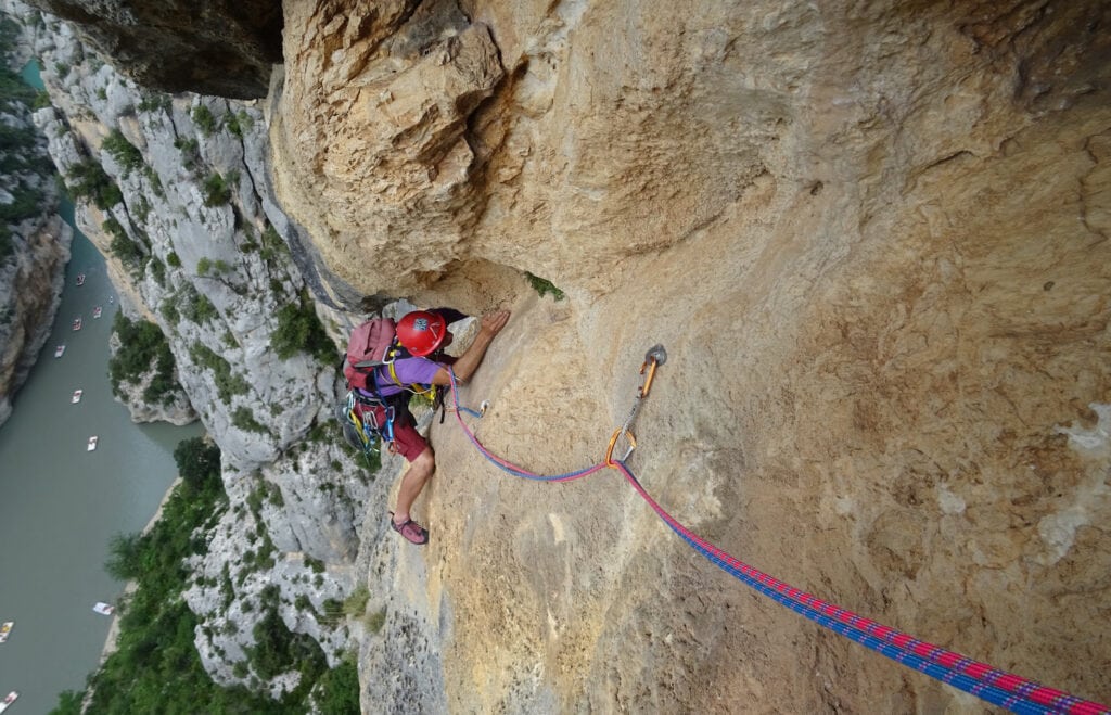 Rock climbing ascent with bolts