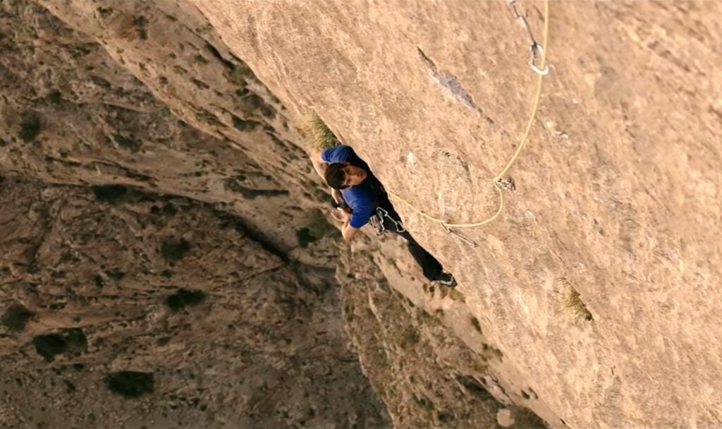 Honnold leading a route on the don wall