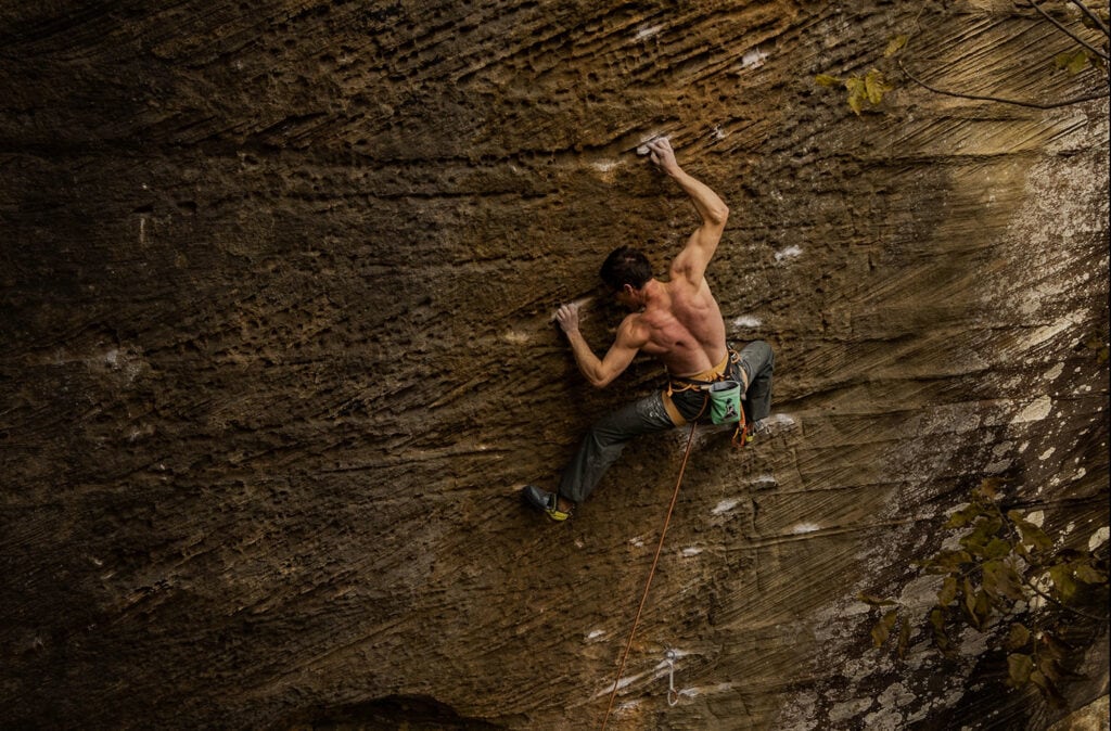 Red River Gorge, photo of climber do rock climbing
