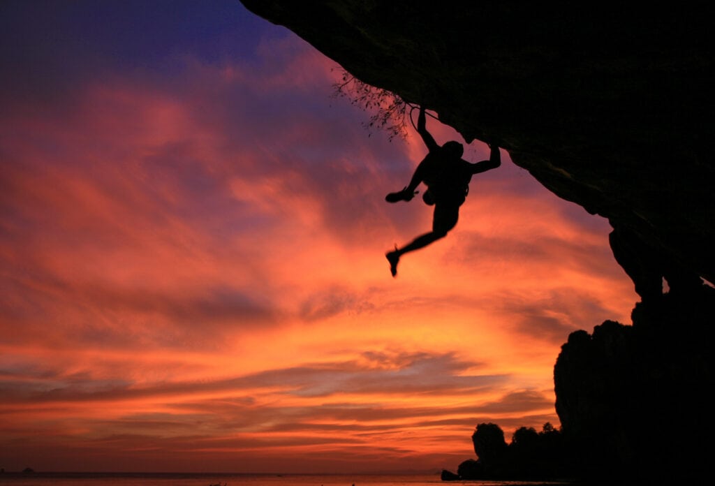 Rock climbing at sunset