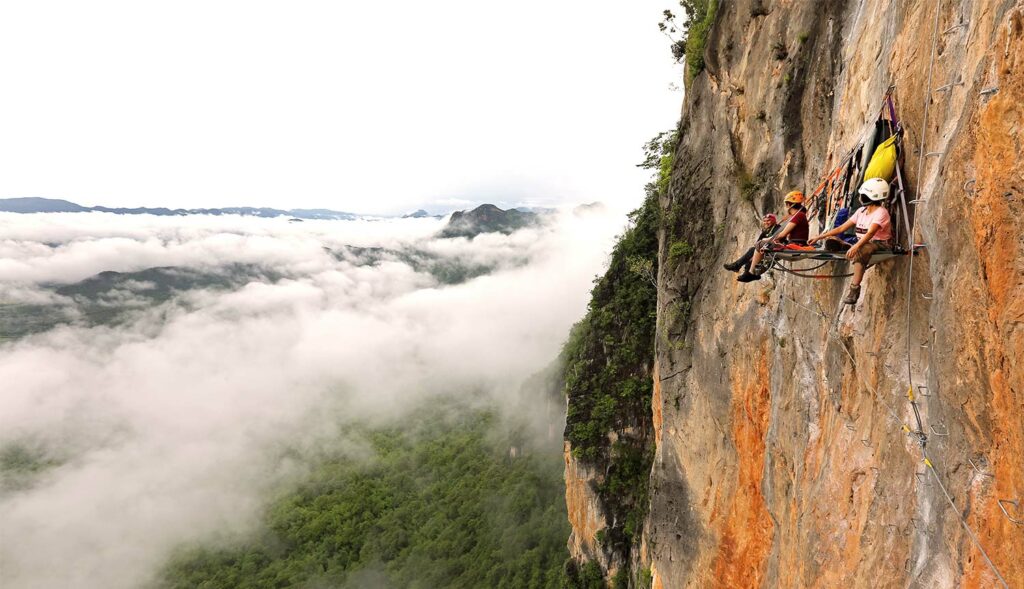 rock climbing portaledge on a mountain