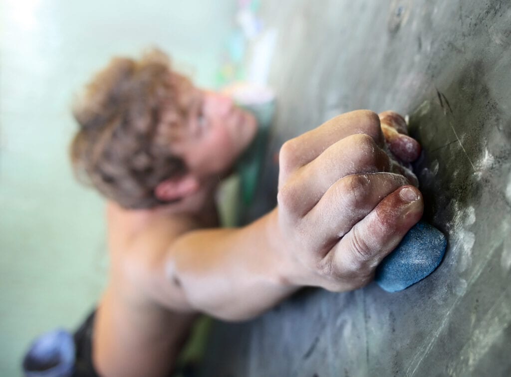 indoor gym climber's hands