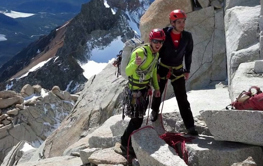 Tommy Caldwell and Alex Honnold climbing Fitz Traverse in Patagonia