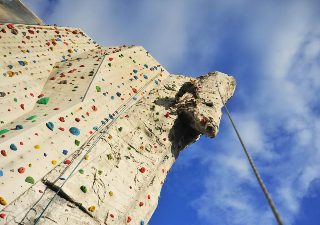outdoor artificial wall to practice trad climbing