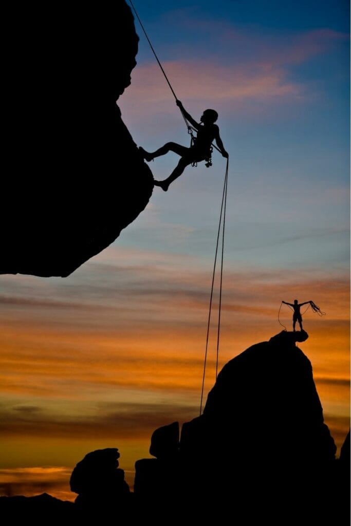 rappel at sunset