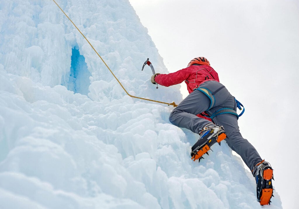 ice climbing with rope protection