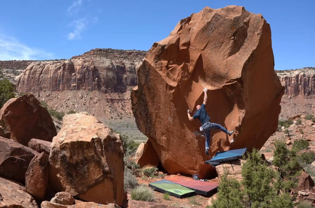 outdoor bouldering session with climbing crash pads