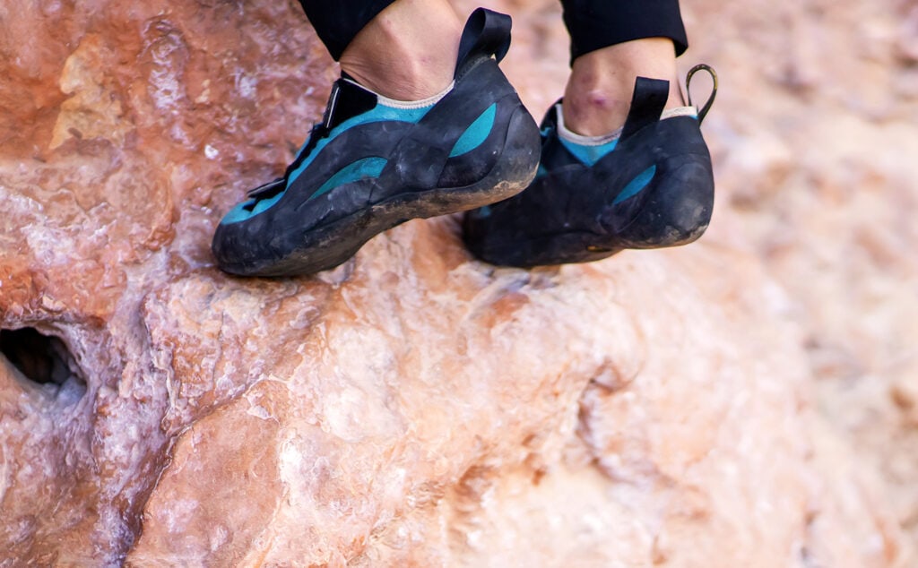 close up of shoes for bouldering climbing style