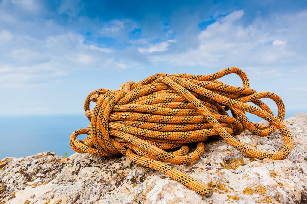 climbing rope on a rock