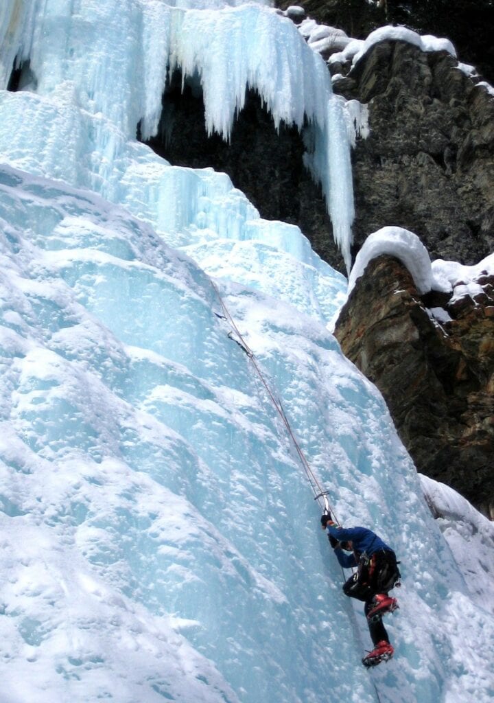 Fred Beckey climbing Louise Falls in 2006
