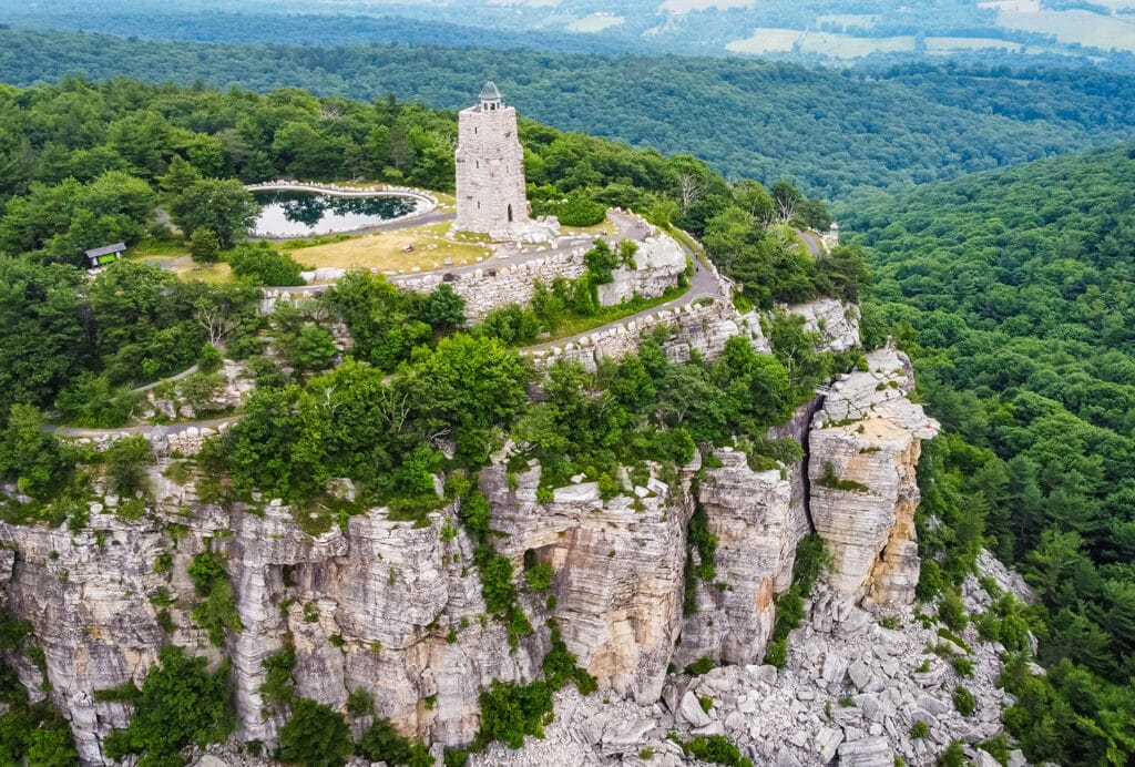 Mohonk Preserve Sky Top Tower Aerial Scenic view in summer