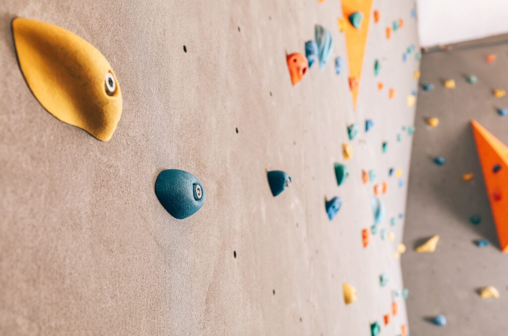 Climbing holds in a gym