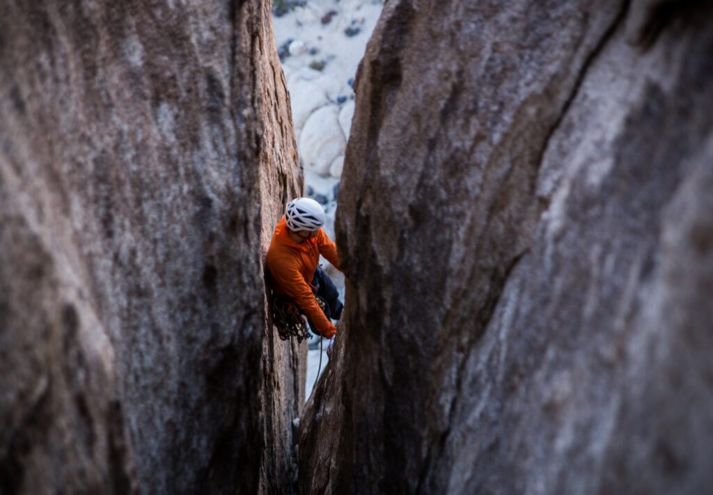 Climber on a crack route