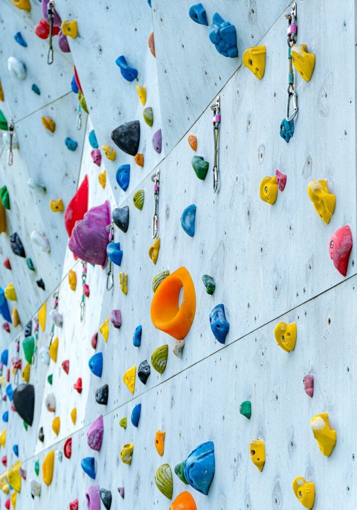 Example of route setting in a commercial climbing gym with hand and foot holds