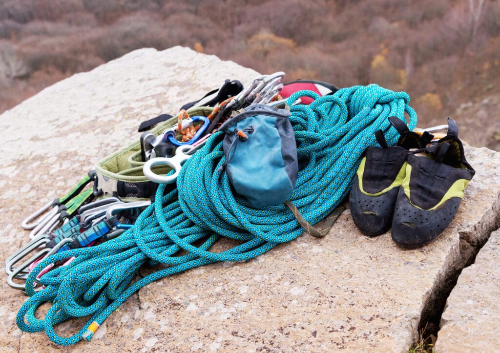 complete gear pack for an outdoor climb
