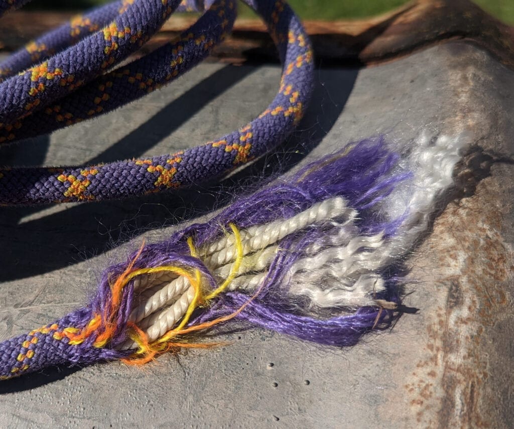 Damaged rope with inner part shot