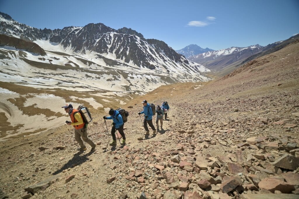 Mountaineers on an expedition in Argentina with Willie Benegas