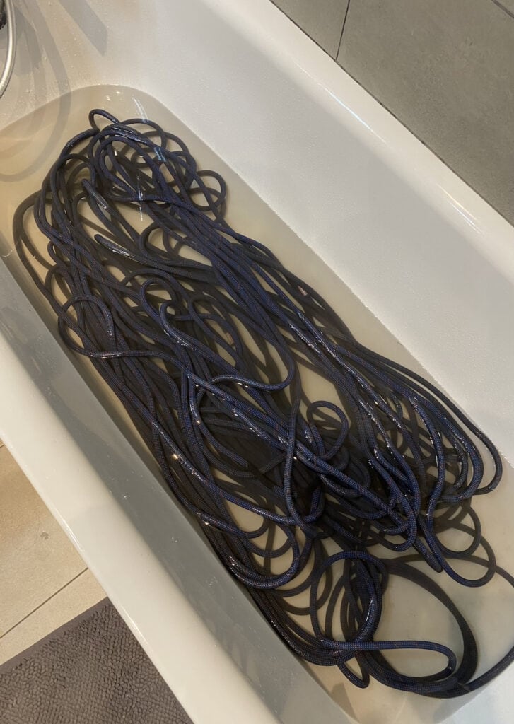 cleaning the rope in the bathtub