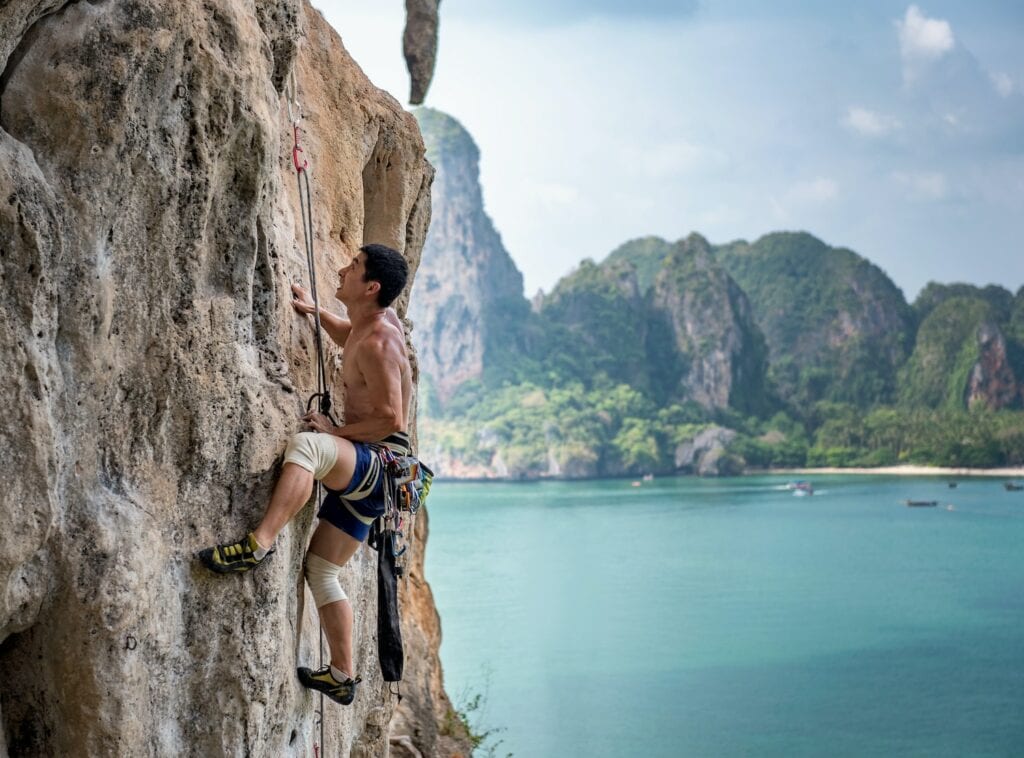 climber clipped to the lower gate of a route