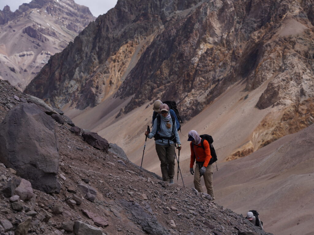Climbers at the beginning of the route to Aconcagua