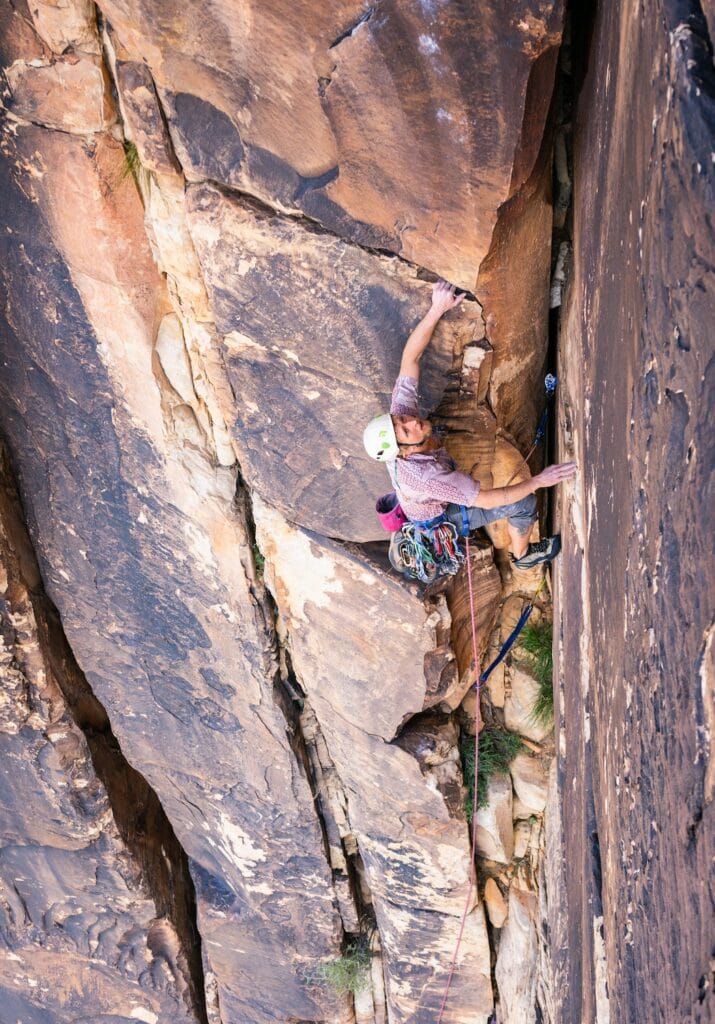 climber crack climbing in Nevada