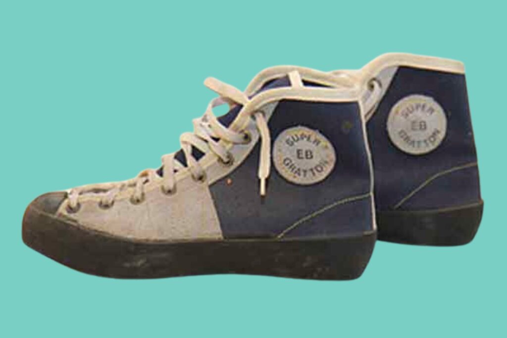 EB, one of the earliest pair of climbing shoes