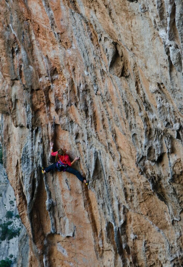 Sport climbing route with trad shoes