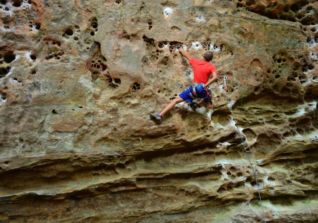 rock climb on a route with interesting rock quality at red river gorge