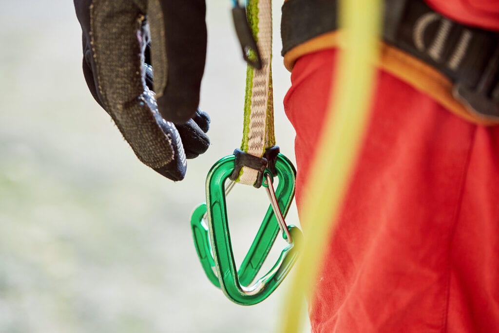 carabiners assembled as quickdraws 
