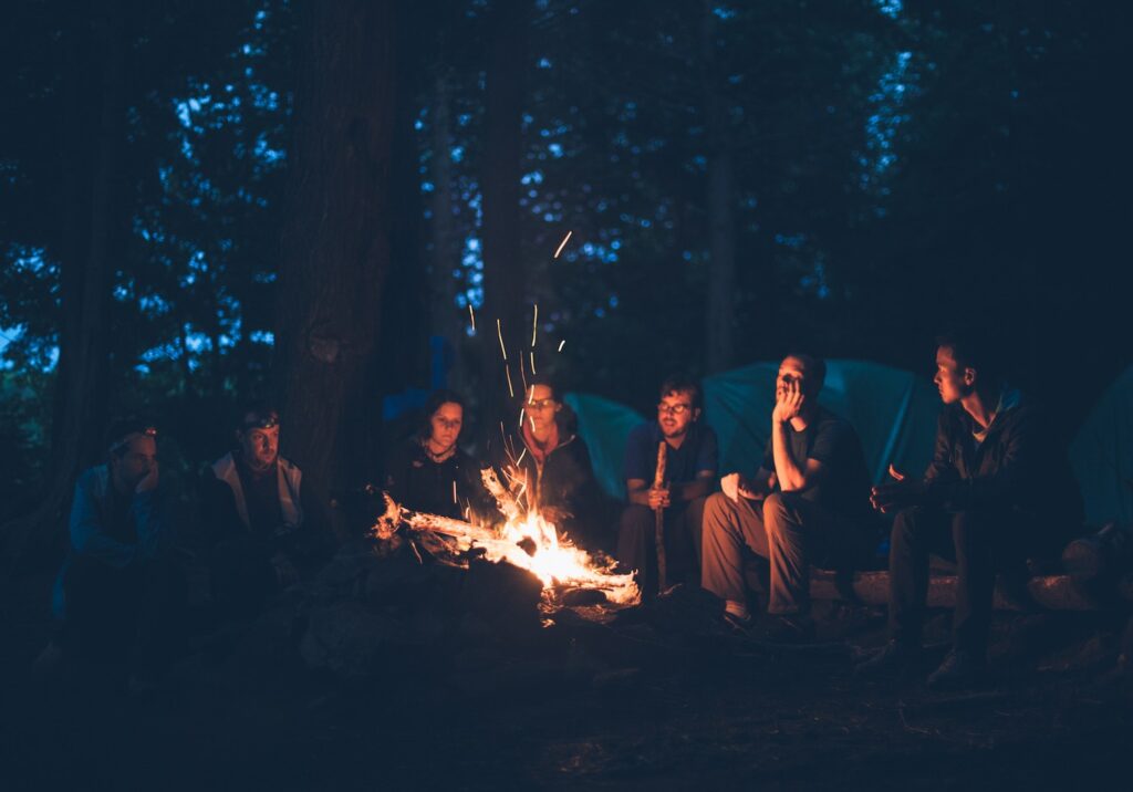 climbers around a campfire