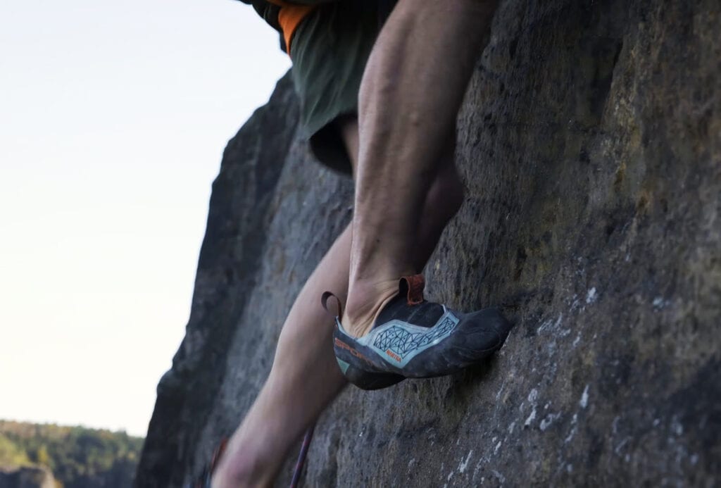 Adam Ondra wearing La Sportiva Mantra climbing shoes