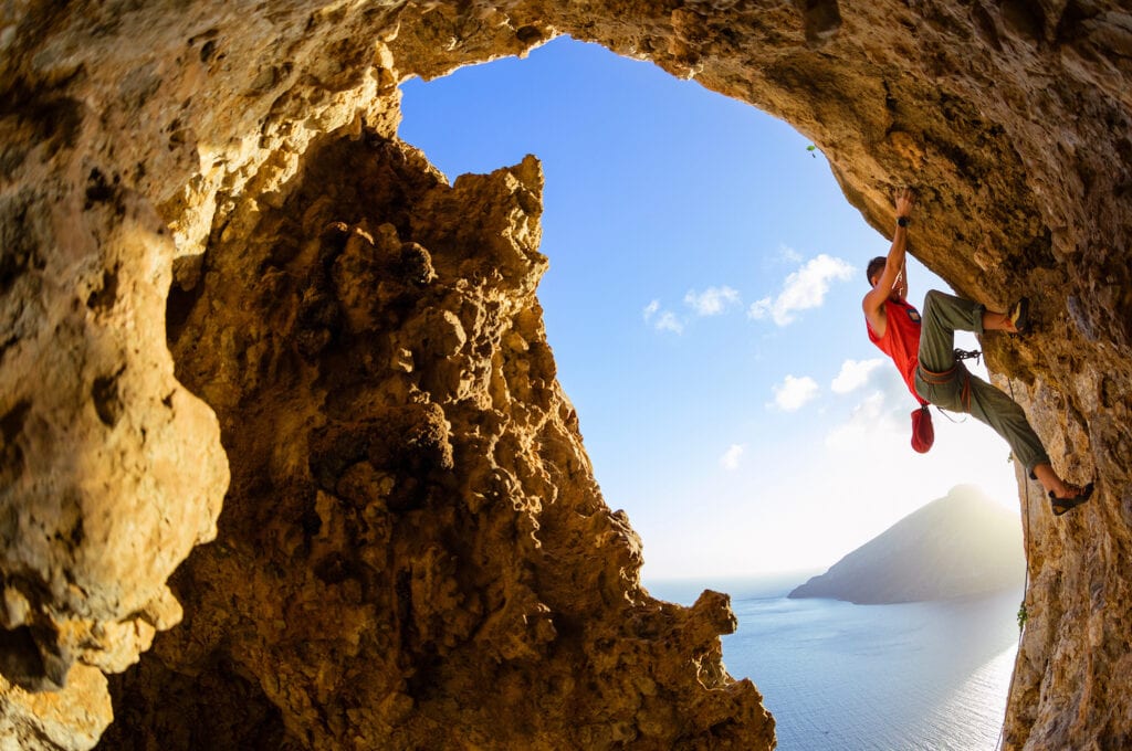 climber trying to redpoint routes in Greece after top roping them