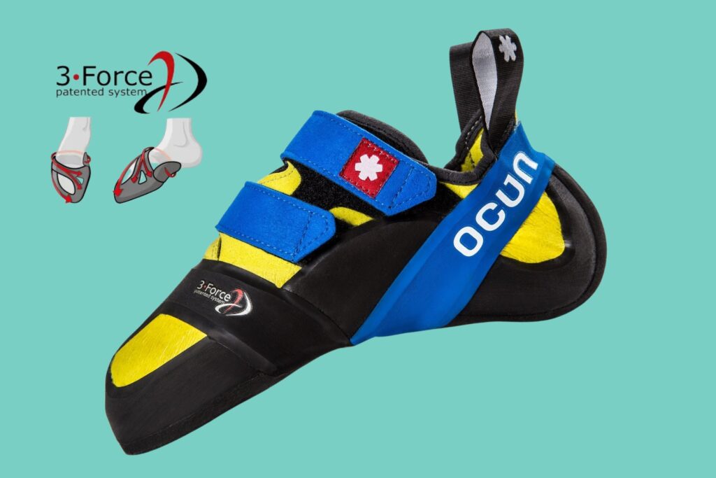 Ocun climbing shoe with 3 force patented system (toe rand)