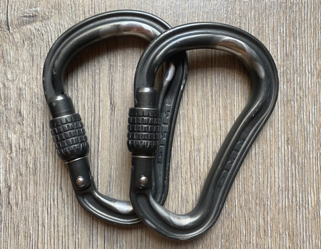 old carabiners that are still safe for climbing but should be monitored