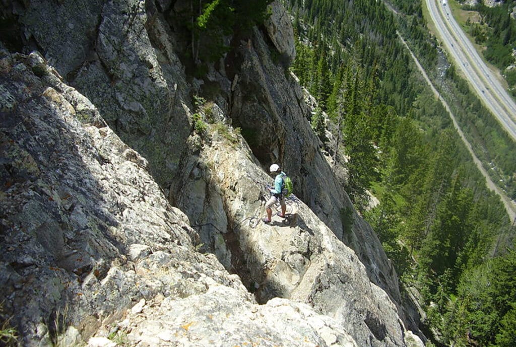 man multi pitch climbing on Royal Flush, Mount Royal, Colorado