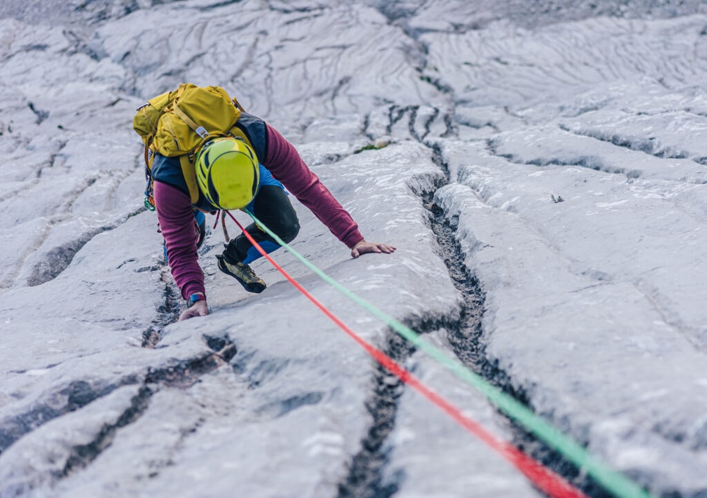 lead climbing on ice terrain