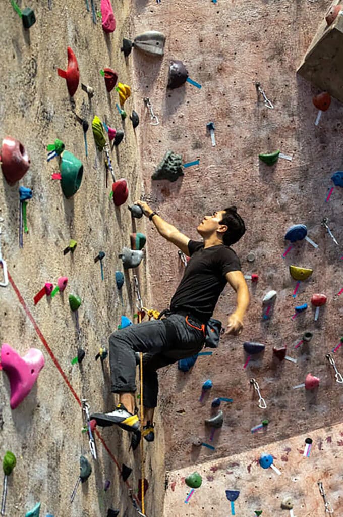 male climber in Nevada Climbing Center climbing gym
